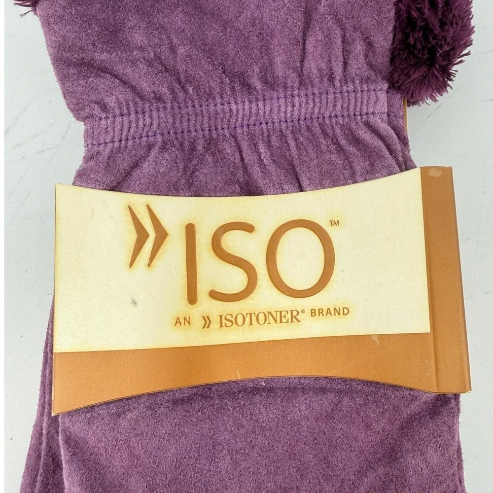 Isotoner Gloves‎ Blackberry Purple Women L Genuine Leather Faux Fur Trim New